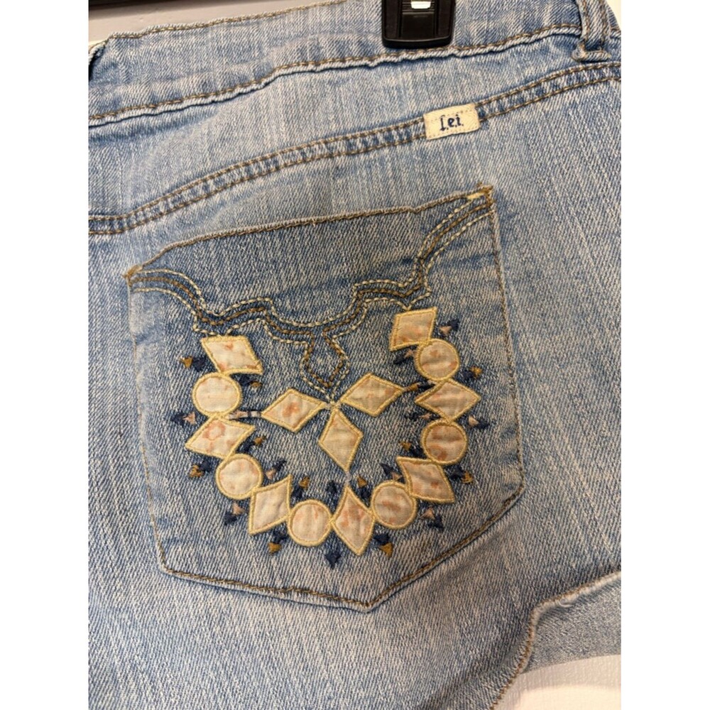 L.E.I. Ashley Low Rise Micro Mini Patchwork Cuffed Denim Shorts Size 11 Y2K - Picture 5 of 9